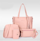 Darrahopens Fashion > Women's Fashion > Women's Handbags Pink 4-Piece Women Bag Set Lychee Grain PU Leather Large Capacity Tote Shoulder Bag Crossbody Clutch and Card Holder for Daily Travel and Work Use