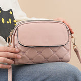 Darrahopens Fashion > Women's Fashion > Women's Handbags Pink Chic Quilted Crossbody Bag - Multi-Compartment PU Leather Shoulder Purse