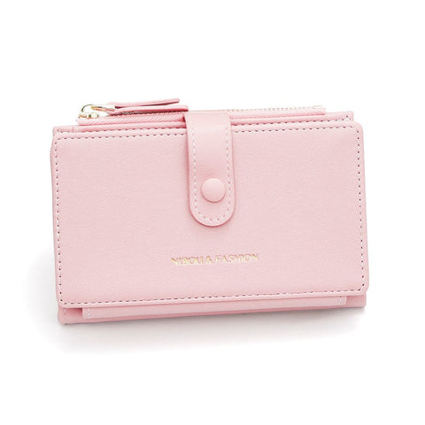 Darrahopens Fashion > Women's Fashion > Women's Handbags Pink Compact Bifold Wallet for Women - High Capacity PU Leather Purse with Zipper Coin Pocket