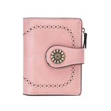 Darrahopens Fashion > Women's Fashion > Women's Handbags Pink Korean Style Cutout Compact PU Leather Wallet - Women's Mini Bifold Purses with 8 Card Slots, 2 ID Window & Coin Zip Pocket