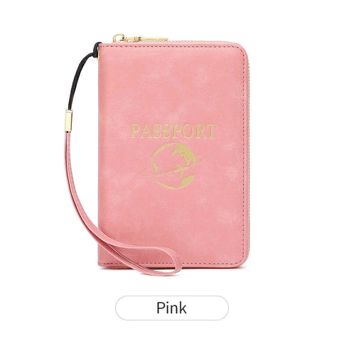 Darrahopens Fashion > Women's Fashion > Women's Handbags Pink RFID Blocking Travel Passport Holder - Multi-functional Waterproof PU Leather Security Travel Wallet with Zipper and Wristband