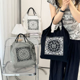 Darrahopens Fashion > Women's Fashion > Women's Handbags Printed Canvas Tote Bag - Water-Resistant, Large Capacity Shoulder Bag with Intricate Pattern(Black Cashew Flower)