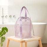 Darrahopens Fashion > Women's Fashion > Women's Handbags Purple Lightweight Mesh Drawstring Beach Bag - Portable Travel Organizer for Toiletries and Essentials