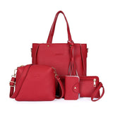 Darrahopens Fashion > Women's Fashion > Women's Handbags Red 4-Piece Women Bag Set Lychee Grain PU Leather Large Capacity Tote Shoulder Bag Crossbody Clutch and Card Holder for Daily Travel and Work Use