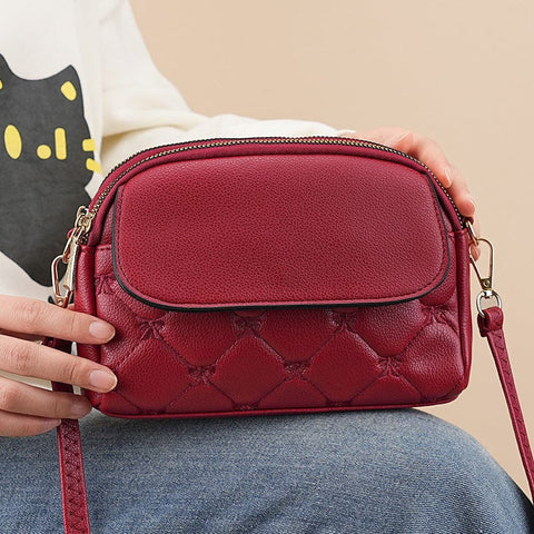 Darrahopens Fashion > Women's Fashion > Women's Handbags Red Chic Quilted Crossbody Bag - Multi-Compartment PU Leather Shoulder Purse