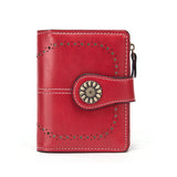 Darrahopens Fashion > Women's Fashion > Women's Handbags Red Korean Style Cutout Compact PU Leather Wallet - Women's Mini Bifold Purses with 8 Card Slots, 2 ID Window & Coin Zip Pocket