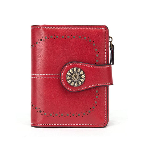 Darrahopens Fashion > Women's Fashion > Women's Handbags Red Korean Style Cutout Compact PU Leather Wallet - Women's Mini Bifold Purses with 8 Card Slots, 2 ID Window & Coin Zip Pocket