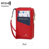 Darrahopens Fashion > Women's Fashion > Women's Handbags Red RFID Blocking Passport Wallet - Multi-Function Travel Organizer with Double Zipper and Crossbody Strap