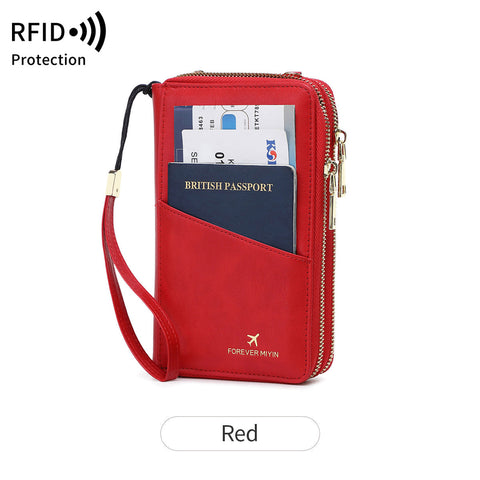 Darrahopens Fashion > Women's Fashion > Women's Handbags Red RFID Blocking Passport Wallet - Multi-Function Travel Organizer with Double Zipper and Crossbody Strap