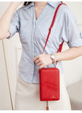 Darrahopens Fashion > Women's Fashion > Women's Handbags Red RFID Blocking Passport Wallet - Multi-Function Travel Organizer with Double Zipper and Crossbody Strap