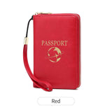 Darrahopens Fashion > Women's Fashion > Women's Handbags Red RFID Blocking Travel Passport Holder - Multi-functional Waterproof PU Leather Security Travel Wallet with Zipper and Wristband