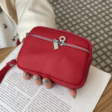 Darrahopens Fashion > Women's Fashion > Women's Handbags Red Women's Mini Genuine Leather Coin Purse Double Zipper Organiser Multi-function Wristlet Wallet