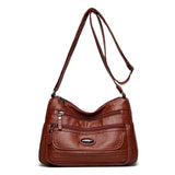 Darrahopens Fashion > Women's Fashion > Women's Handbags Reddish Brown Women's Soft Washed PU Leather Crossbody Bag - Multi-Pocket Casual Shoulder Purse for Everyday Organization