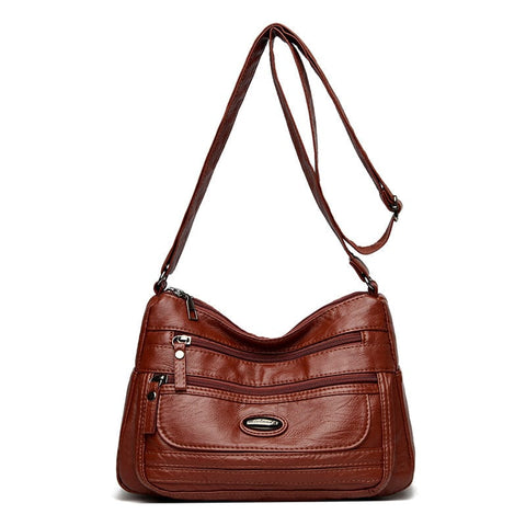 Darrahopens Fashion > Women's Fashion > Women's Handbags Reddish Brown Women's Soft Washed PU Leather Crossbody Bag - Multi-Pocket Casual Shoulder Purse for Everyday Organization