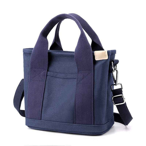 Darrahopens Fashion > Women's Fashion > Women's Handbags Small Canvas Tote Crossbody Bag with Adjustable Strap, Fits 9.7 Inch Tablet, Navy Blue