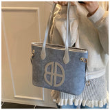Darrahopens Fashion > Women's Fashion > Women's Handbags Stylish Large Capacity Tote Bag with PU Leather Trim & Logo Detail(Blue with black)