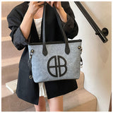 Darrahopens Fashion > Women's Fashion > Women's Handbags Stylish Large Capacity Tote Bag with PU Leather Trim & Logo Detail(Blue with black)