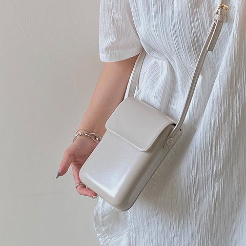 Darrahopens Fashion > Women's Fashion > Women's Handbags White Stylish Women's Crossbody Phone Bag – Compact Vertical PU Leather Mini Shoulder Bag with Magnetic Closure (Adjustable Strap)