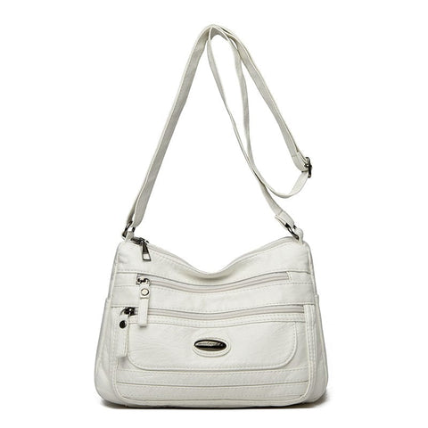 Darrahopens Fashion > Women's Fashion > Women's Handbags White Women's Soft Washed PU Leather Crossbody Bag - Multi-Pocket Casual Shoulder Purse for Everyday Organization