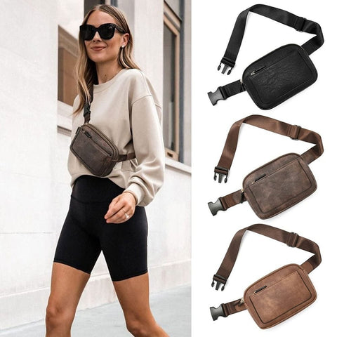 Darrahopens Fashion > Women's Fashion > Women's Handbags Women's Black PU Leather Belt Bag Crossbody Waist Shoulder Travel Bag