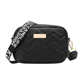 Darrahopens Fashion > Women's Fashion > Women's Handbags Women's Black Quilted Crossbody Bag Small PU Leather Shoulder Purse with Wide Patterned Strap Ideal for Travel and Daily Use