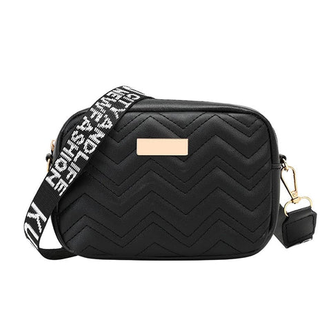 Darrahopens Fashion > Women's Fashion > Women's Handbags Women's Black Quilted Crossbody Bag Small PU Leather Shoulder Purse with Wide Patterned Strap Ideal for Travel and Daily Use