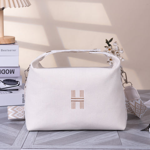 Darrahopens Fashion > Women's Fashion > Women's Handbags Women's Minimalist Canvas Crossbody Bag with Wide Beige Webbing Strap Casual Shoulder Handbag Large Capacity for Daily Use - Cream White