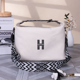 Darrahopens Fashion > Women's Fashion > Women's Handbags Women's Minimalist Canvas Crossbody Bag with Wide Black Webbing Strap Casual Shoulder Handbag Large Capacity for Daily Use - Cream White