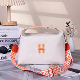 Darrahopens Fashion > Women's Fashion > Women's Handbags Women's Minimalist Canvas Crossbody Bag with Wide Orange Webbing Strap Casual Shoulder Handbag Large Capacity for Daily Use - Cream White