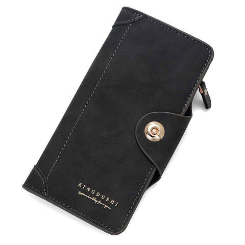 Darrahopens Fashion > Women's Fashion > Women's Handbags Women's PU Leather Long Wallet with Zipper and Button Closure, Multi-Compartment Clutch Purse, Black