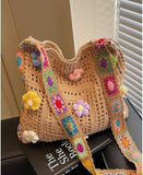 Darrahopens Fashion > Women's Fashion > Women's Handbags Women's shoulder bag - Embroidered bag - Handmade crocheted fabric bag - Colorful patterns - Perfect for shopping and holidays - Khaki