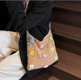 Darrahopens Fashion > Women's Fashion > Women's Handbags Women's shoulder bag - Embroidered bag - Handmade crocheted fabric bag - Colorful patterns - Perfect for shopping and holidays - Khaki