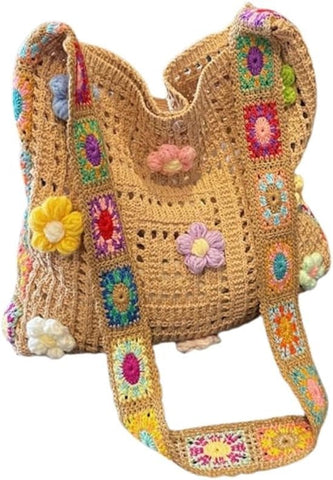 Darrahopens Fashion > Women's Fashion > Women's Handbags Women's shoulder bag - Embroidered bag - Handmade crocheted fabric bag - Colorful patterns - Perfect for shopping and holidays - Khaki