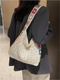 Darrahopens Fashion > Women's Fashion > Women's Handbags Women's shoulder bag - Embroidered bag - Handmade crocheted fabric bag - Colorful patterns - Perfect for shopping and holidays - White