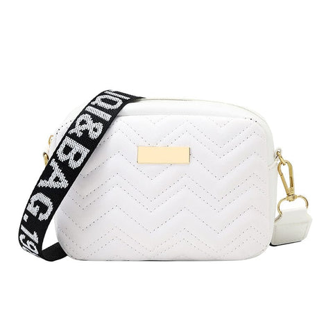 Darrahopens Fashion > Women's Fashion > Women's Handbags Women's White Quilted Crossbody Bag Small PU Leather Shoulder Purse with Wide Patterned Strap Ideal for Travel and Daily Use