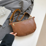 Darrahopens Fashion > Women's Fashion > Women's Handbags Women's Woven Crossbody Dumpling Bag Soft Vegan Leather Chest Waist Pack with Wide Adjustable Strap for Travel & Festivals (Brown)