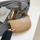 Darrahopens Fashion > Women's Fashion > Women's Handbags Women's Woven Crossbody Dumpling Bag Soft Vegan Leather Chest Waist Pack with Wide Adjustable Strap for Travel & Festivals (Khaki)