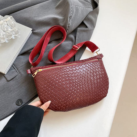 Darrahopens Fashion > Women's Fashion > Women's Handbags Women's Woven Crossbody Dumpling Bag Soft Vegan Leather Chest Waist Pack with Wide Adjustable Strap for Travel & Festivals (Red)