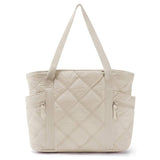 Darrahopens Fashion > Women's Fashion > Women's Handbags Womens Puffer Tote Bag Quilted Nylon Shoulder Handbag Large Capacity Laptop Work Travel Gym Carryall Bag with Zipper Beige