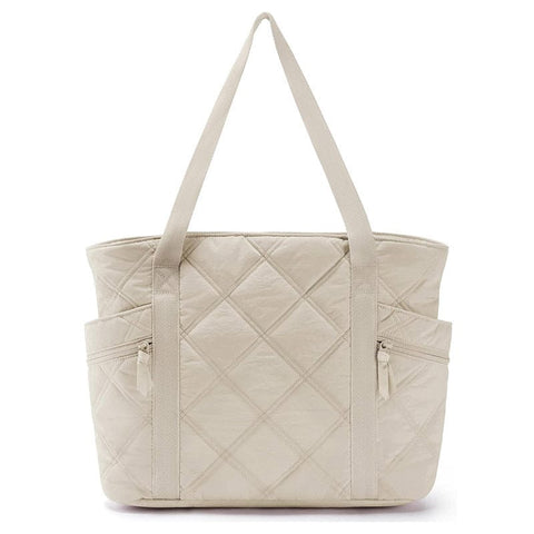Darrahopens Fashion > Women's Fashion > Women's Handbags Womens Puffer Tote Bag Quilted Nylon Shoulder Handbag Large Capacity Laptop Work Travel Gym Carryall Bag with Zipper Beige