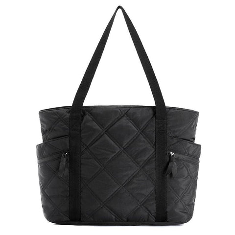 Darrahopens Fashion > Women's Fashion > Women's Handbags Womens Puffer Tote Bag Quilted Nylon Shoulder Handbag Large Capacity Laptop Work Travel Gym Carryall Bag with Zipper Black