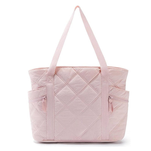 Darrahopens Fashion > Women's Fashion > Women's Handbags Womens Puffer Tote Bag Quilted Nylon Shoulder Handbag Large Capacity Laptop Work Travel Gym Carryall Bag with Zipper Pink