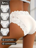 Darrahopens Fashion > Women's Fashion > Women's Intimates 4-Pack White Elegant High-Waist Lace Panties for Women(Size M) - Tummy Control & Butt Lifting Briefs, Breathable Underwear with Cotton Crotch Lining
