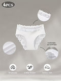 Darrahopens Fashion > Women's Fashion > Women's Intimates 4-Pack White Elegant High-Waist Lace Panties for Women(Size S) - Tummy Control & Butt Lifting Briefs, Breathable Underwear with Cotton Crotch Lining