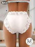 Darrahopens Fashion > Women's Fashion > Women's Intimates 4-Pack White Elegant High-Waist Lace Panties for Women(Size XL) - Tummy Control & Butt Lifting Briefs, Breathable Underwear with Cotton Crotch Lining