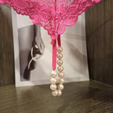 Darrahopens Fashion > Women's Fashion > Women's Intimates Sexy Lace Thong Panties Women G-String T-Back Transparent Lingerie with Bow and Beads One Size KL107 Pink
