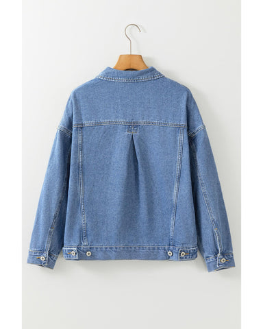 Darrahopens Fashion > Women's Fashion > Women's Jackets & Coats Light Blue Washed Oversize Pocketed Denim Jacket - 2XL