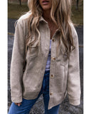 Darrahopens Fashion > Women's Fashion > Women's Jackets & Coats Light Grey Turn Down Collar Flap Pockets Buttoned Shacket - M
