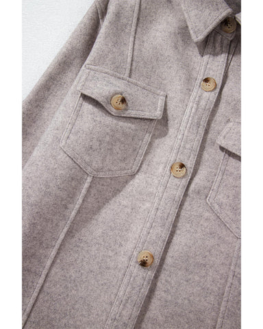 Darrahopens Fashion > Women's Fashion > Women's Jackets & Coats Light Grey Turn Down Collar Flap Pockets Buttoned Shacket - M