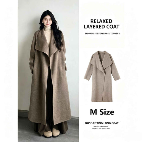Loose‑fit Big Lapel Woolen Overcoat for Women, Nut Brown Tone, Size M, Early‑Spring Trans‑seasonal Outerwear, Everyday Capsule Wardrobe Item, Ideal for Commute and Casual Outdoor Outing In Australia - Darrahopens